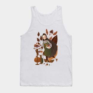 Cute Autumn Baker Girl Digital Art Tank Top